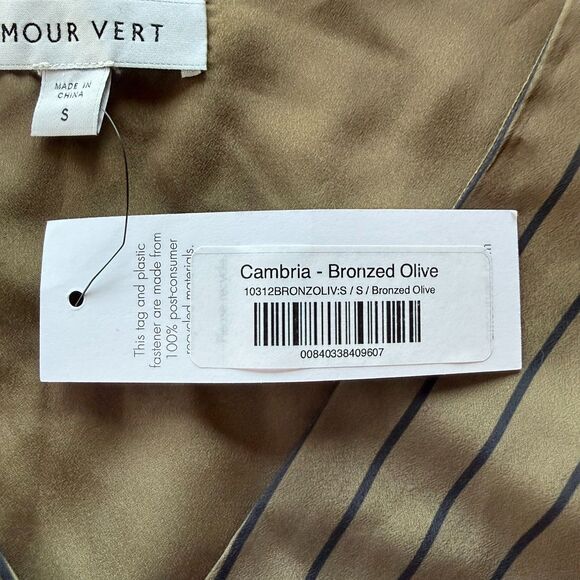 NWT Amour Vert Cambria Pinstripe Pleated Sleeveless Dress in Bronzed Olive Sz S - Picture 10 of 16